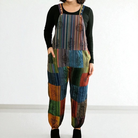 Ashley Taylor Pants - ASHLEY TAYLOR Hippie Boho Patchwork Overall Jogger Jumpsuit, One Size